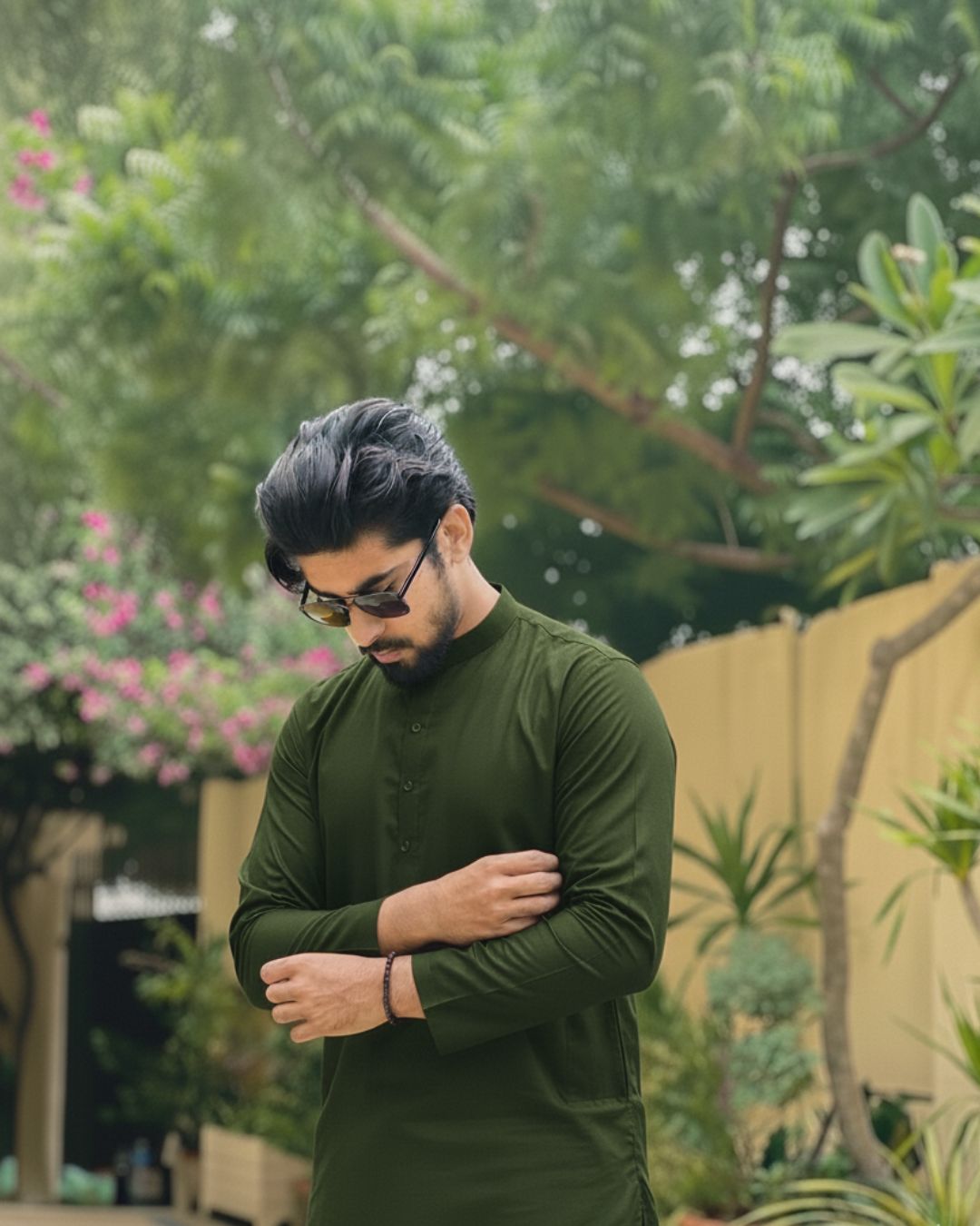 Olive Green Qandeel – Premium(unstitched) Washing Wear Blend with Subtle Shine & Lasting Comfort - Image 2